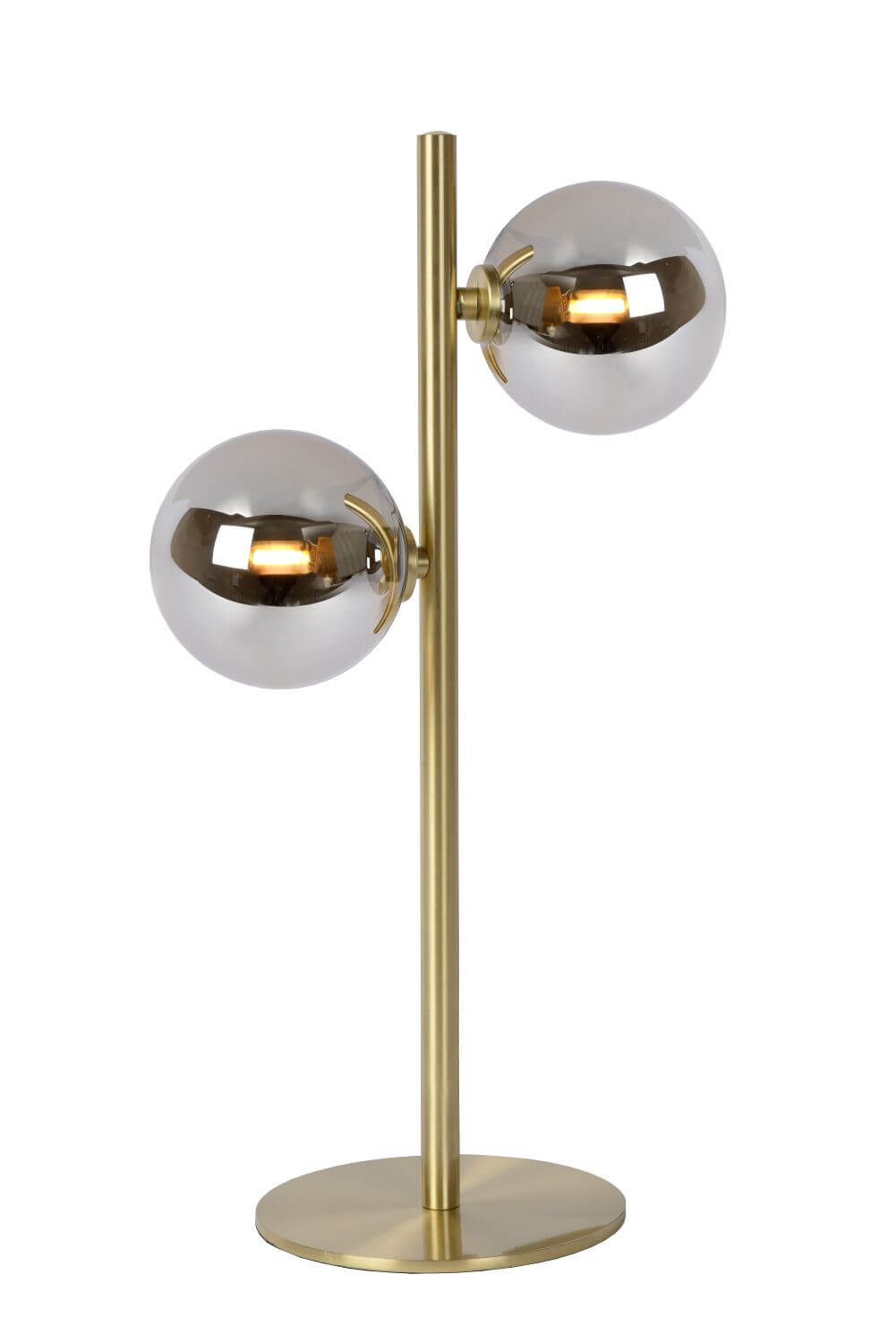 Lampe à poser Tycho 2 lumières dorée mat et fumée, verre