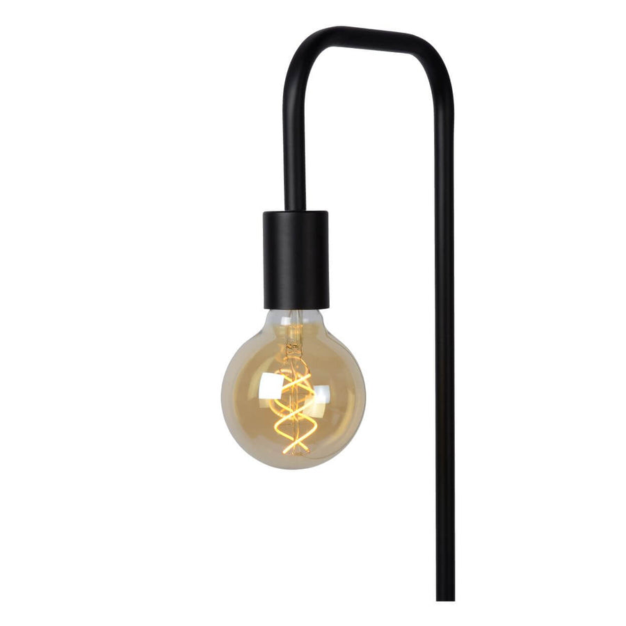 Détail de la crosse noire recourbée et de l'ampoule globe dorée