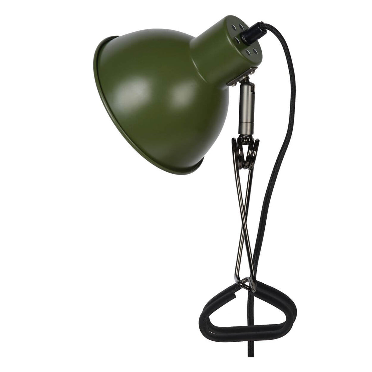 Lampe de bureau verte isolée sur fond blanc, abat-jour métallique orientable