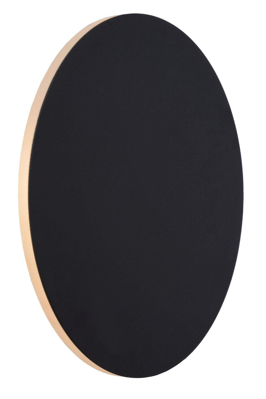 Produit de trois quarts face, disque noir mat et tranche beige clair apparente