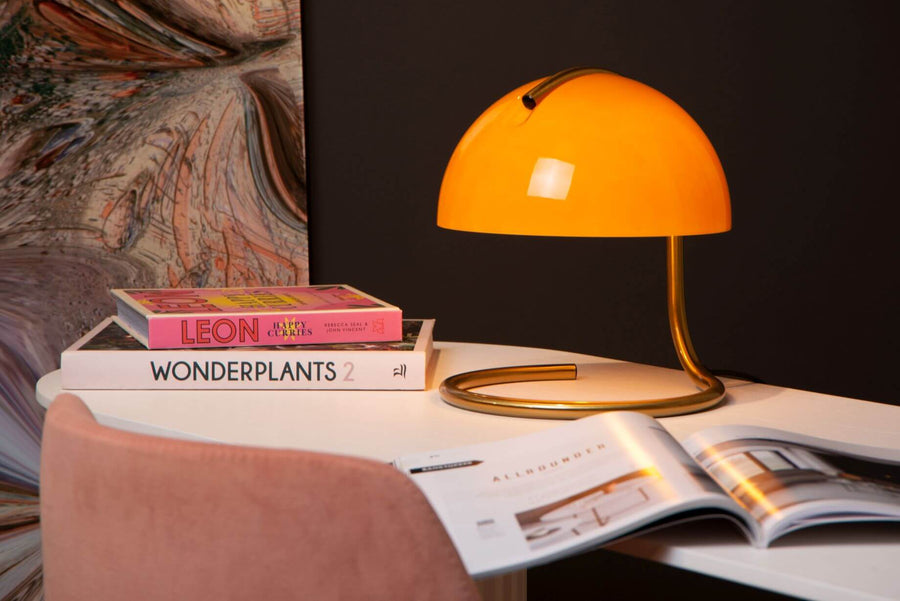 Lampe à poser Cato orange et dorée mat, verre
