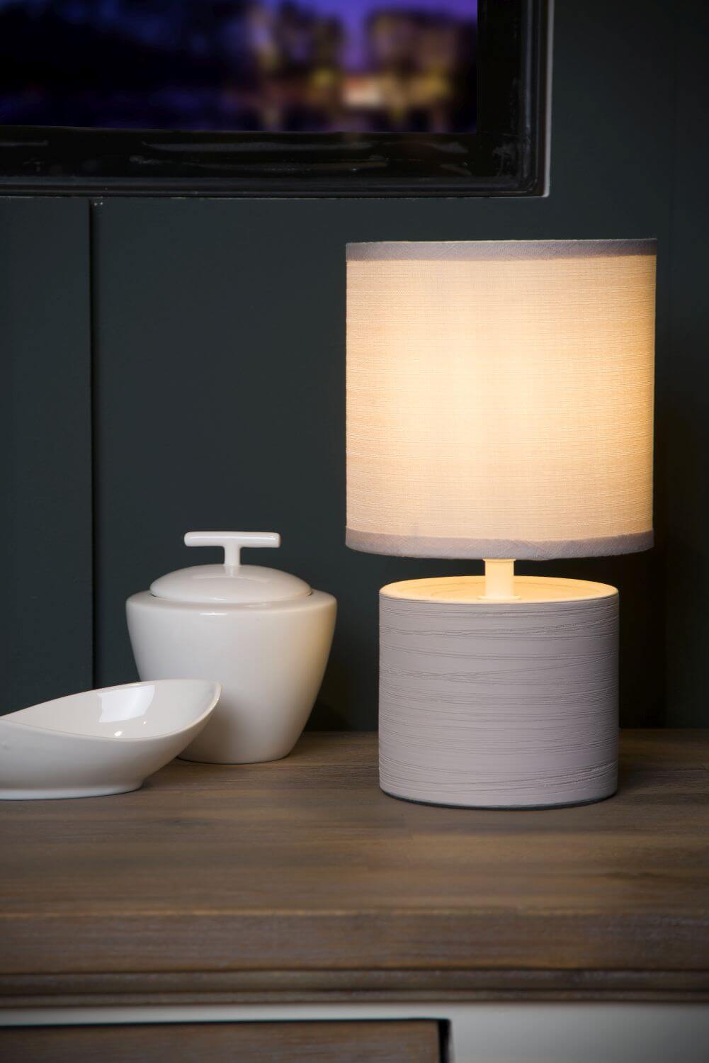 Lampe à poser Greasby beige, coton