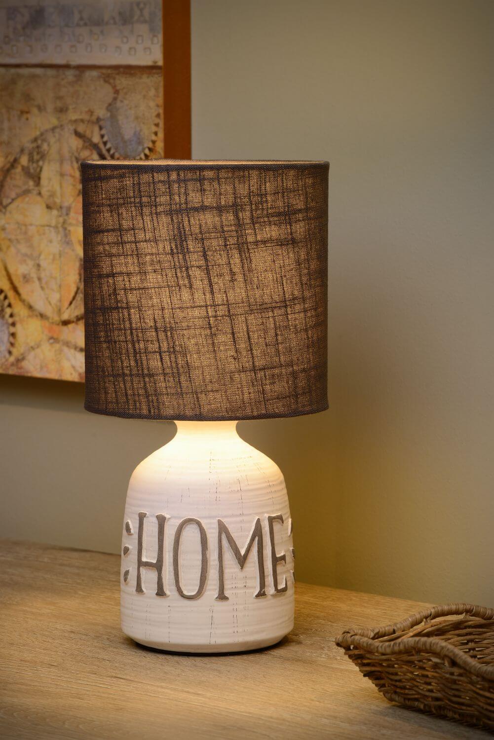 Lampe à poser Cosby blanche et taupe, coton