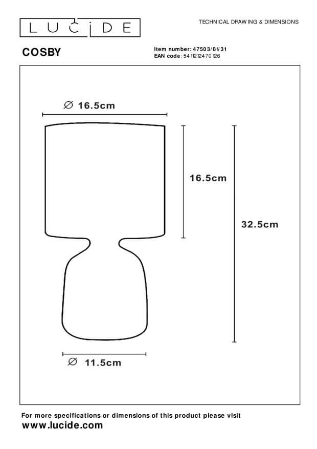 Schéma technique coté avec dimensions : hauteur 32,5 cm et diamètres.