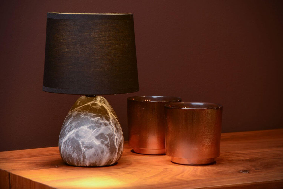 Lampe à poser Marmo noire et blanche, lin