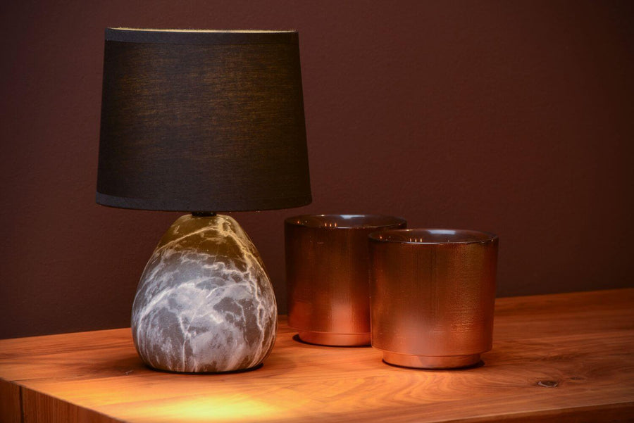 Lampe à poser Marmo noire et blanche, lin