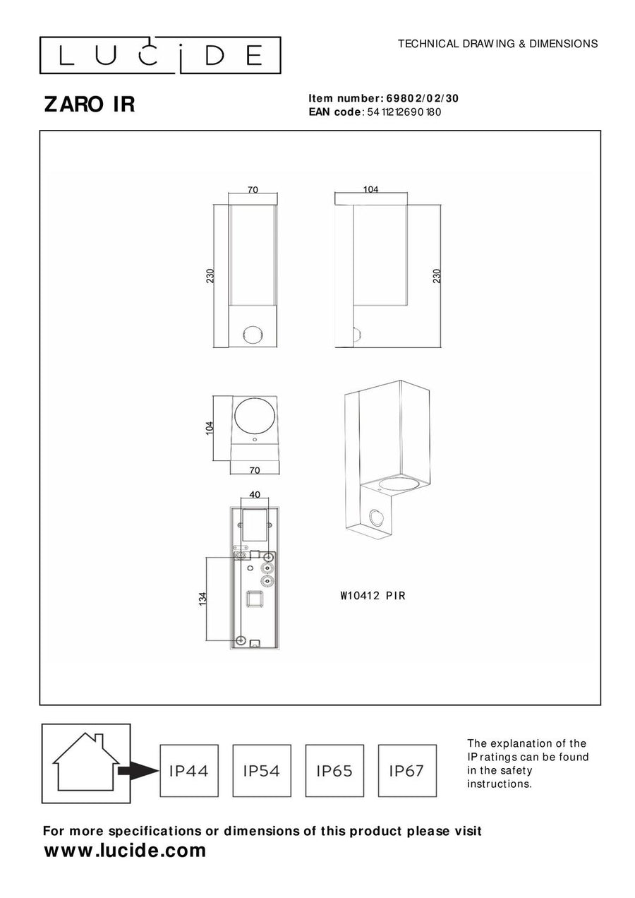 Applique extérieure Zaro IR 2 lumières noire (69802/02/30)