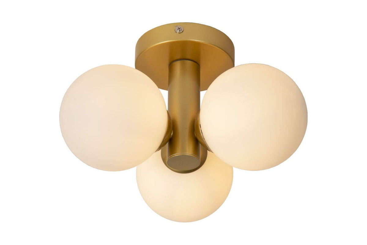 Plafonnier Trudy 3 lumières doré mat et opale, verre