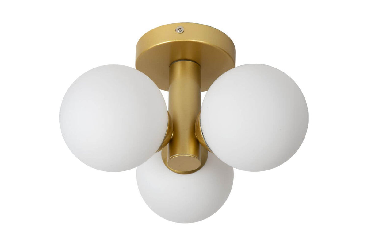 Plafonnier Trudy 3 lumières doré mat et opale, verre