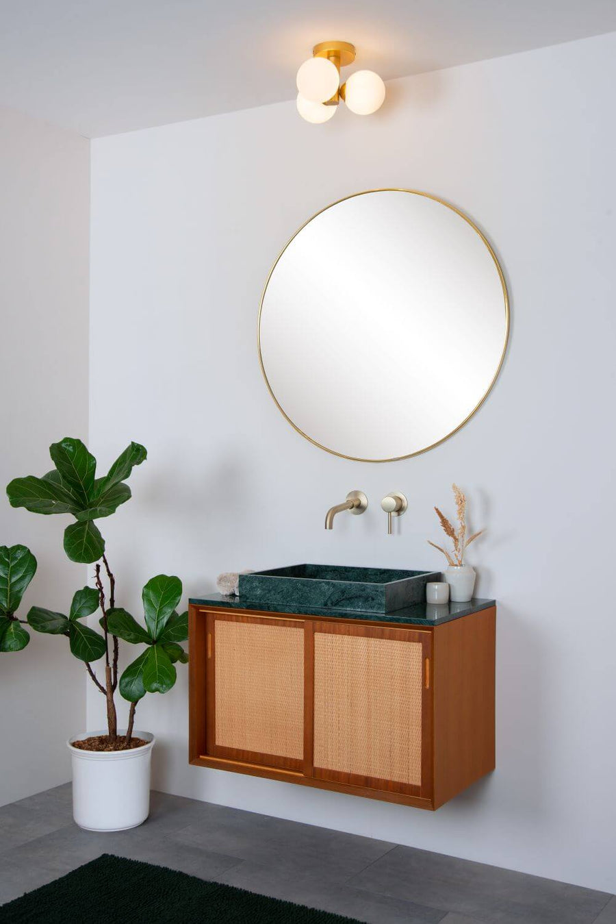 Plafonnier Trudy 3 lumières doré mat et opale, verre