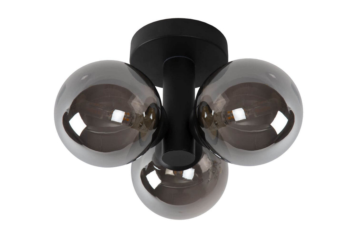 Plafonnier Trudy 3 lumières noir et fumé, verre