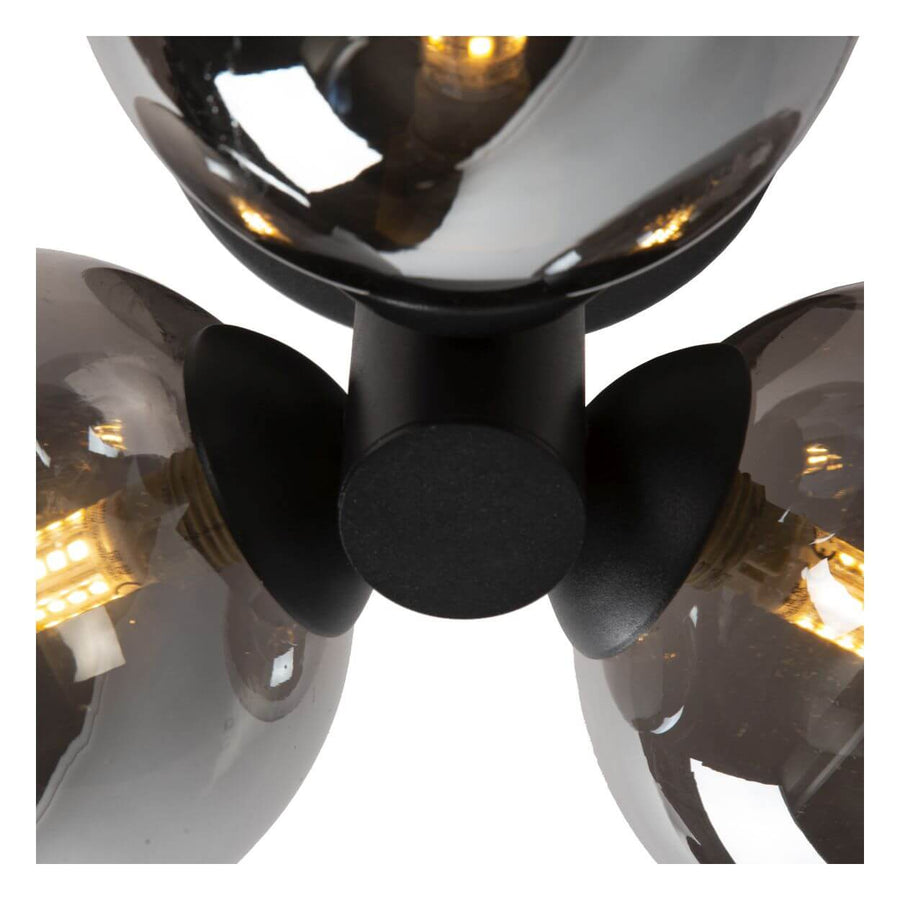 Plafonnier Trudy 3 lumières noir et fumé, verre