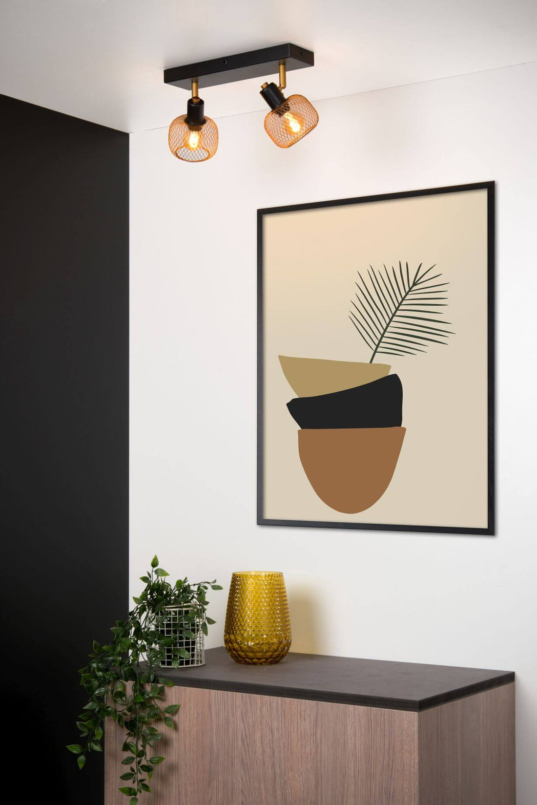 Plafonnier Maren 2 lumières doré mat et noir