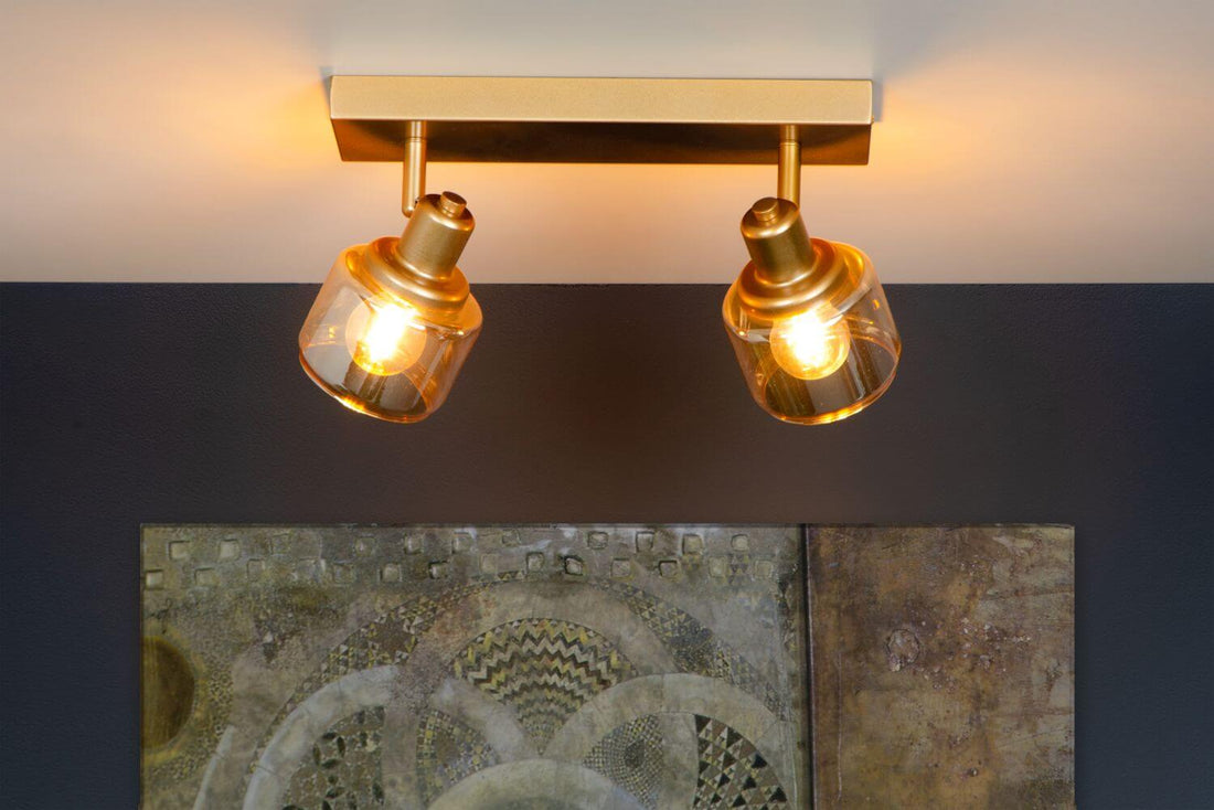 Plafonnier Bjorn 2 lumières doré mat, verre
