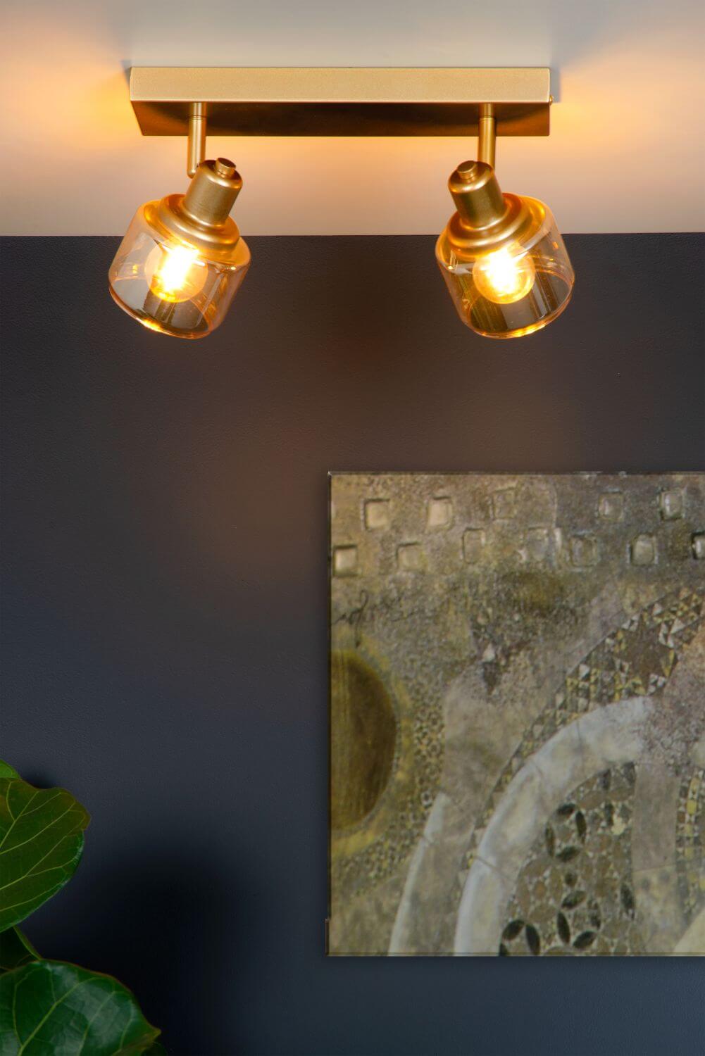 Plafonnier Bjorn 2 lumières doré mat, verre