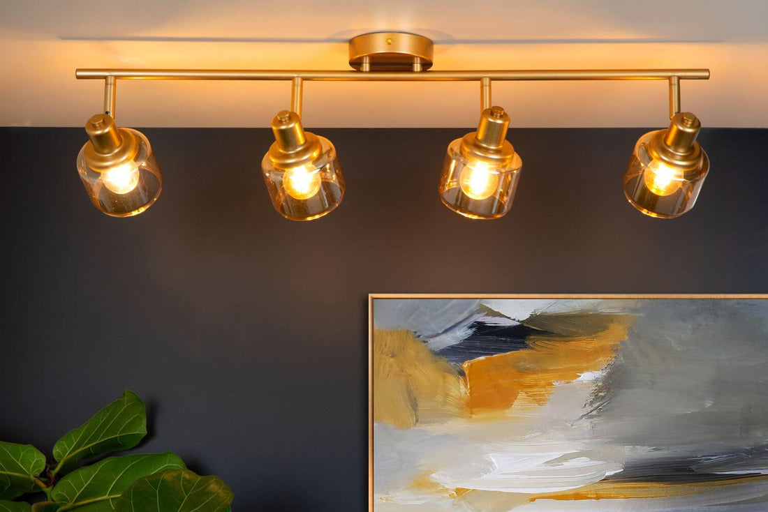 Plafonnier Bjorn 4 lumières doré mat, verre