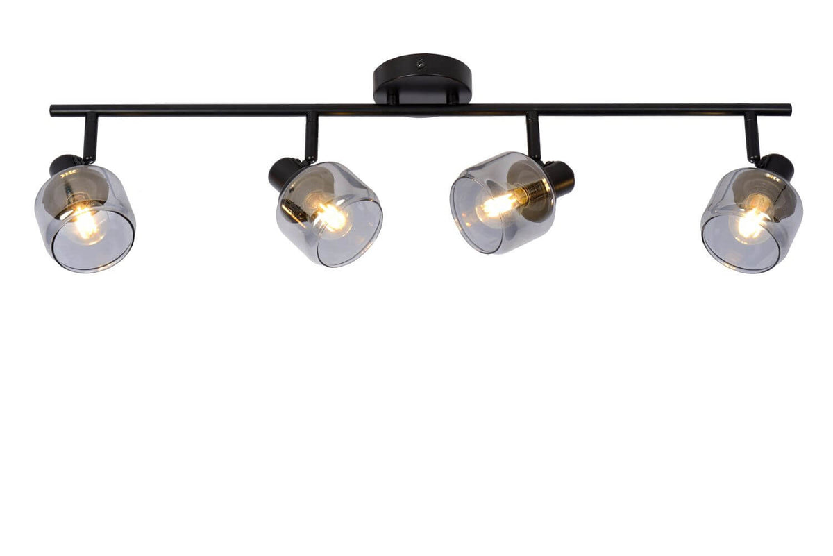 Produit de face sur fond blanc, barre noire et quatre verres orientables fumés