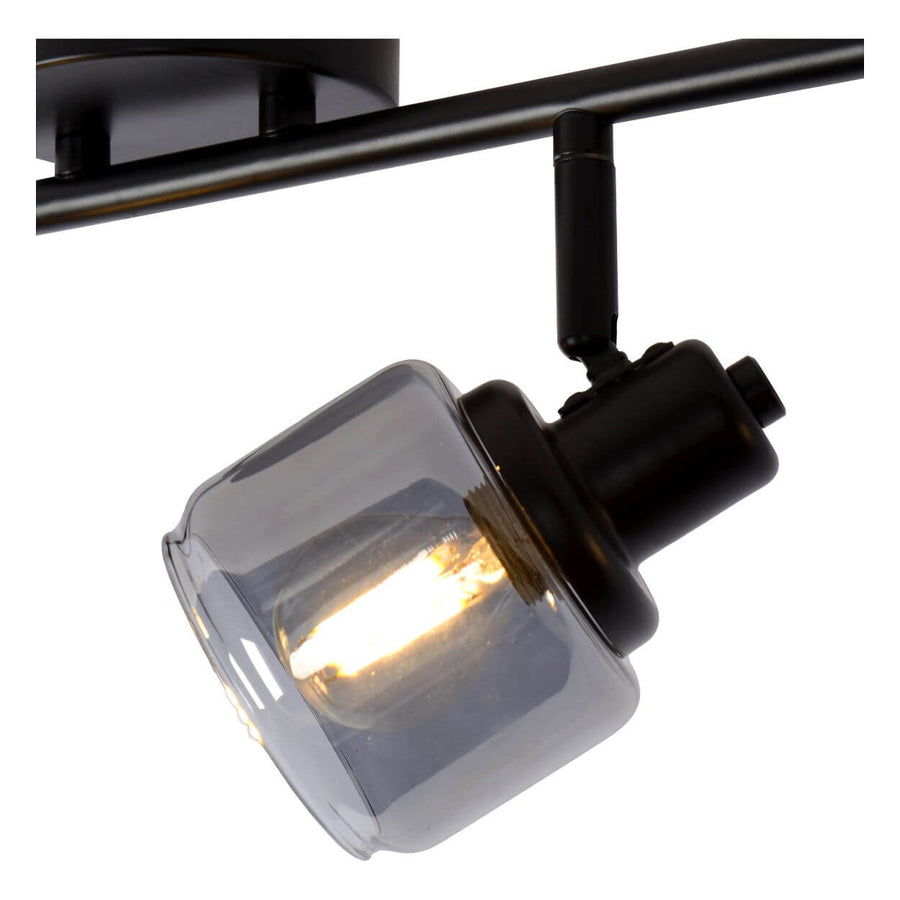 Plafonnier Bjorn 4 lumières noir et fumé, verre