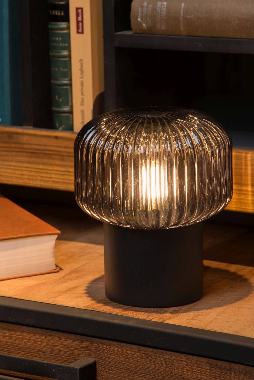 Lampe à poser Jany noire et fumée, verre