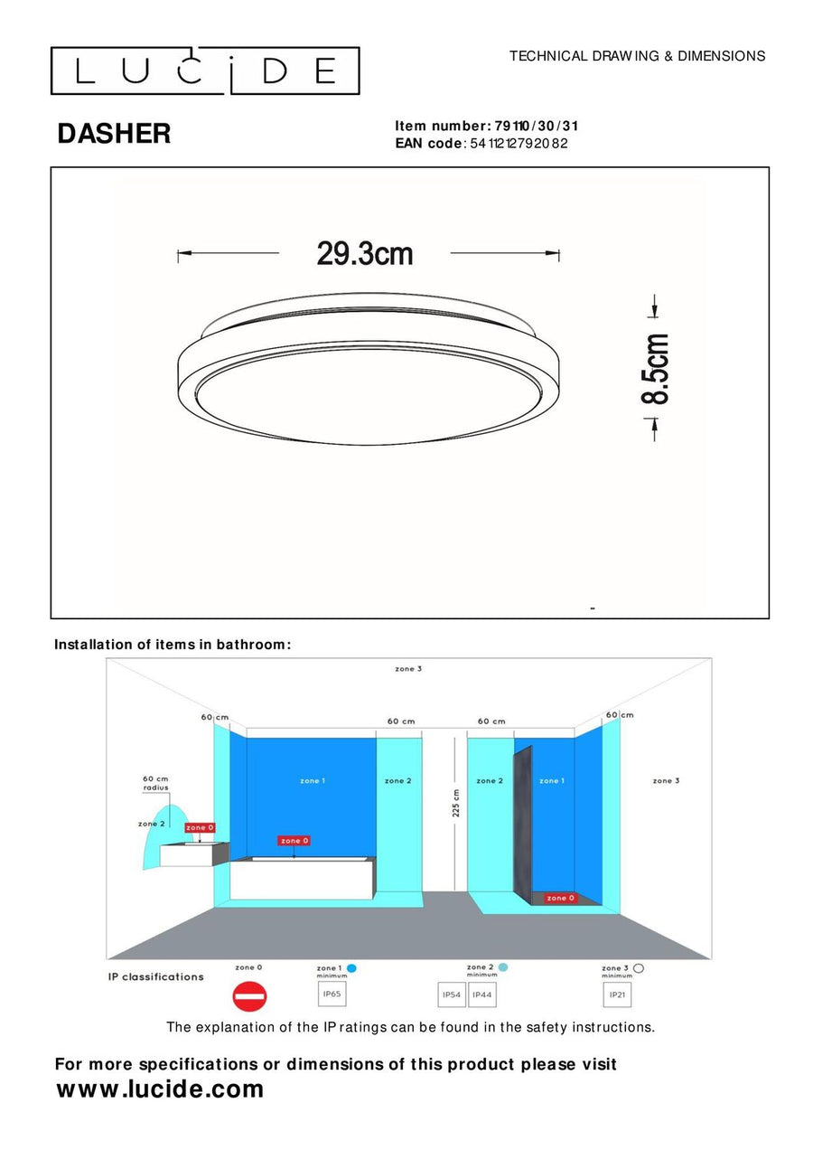 Plafonnier Dasher blanc, Ø 29,3 cm