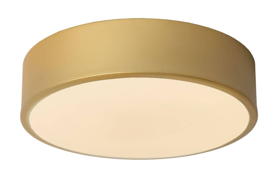 Plafonnier Unar doré mat et opale, Ø 20 cm