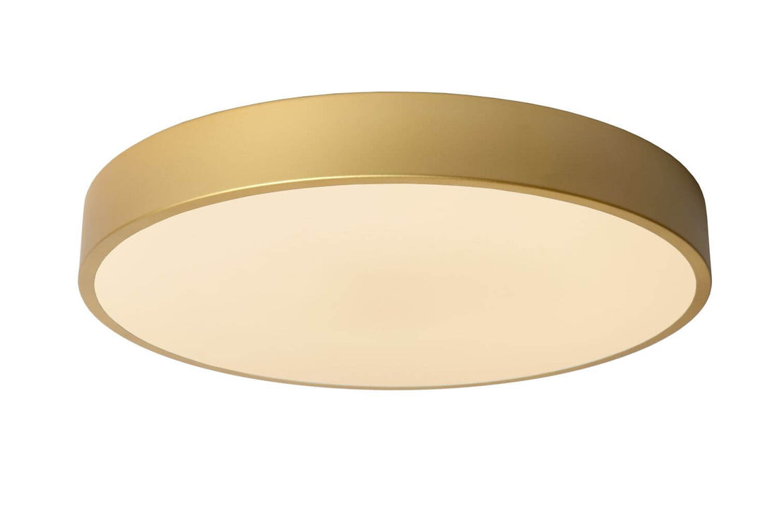 Plafonnier Unar doré mat et opale, Ø 39,5 cm