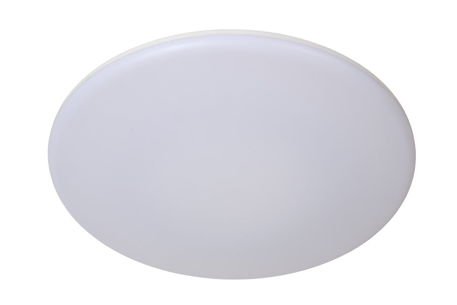 Vue de face du plafonnier éteint, diffuseur opale blanc uni