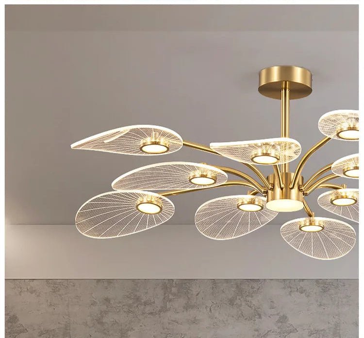 Lustre Blanc Doré | Aira - Designix Lustre Or 10 Feuilles
