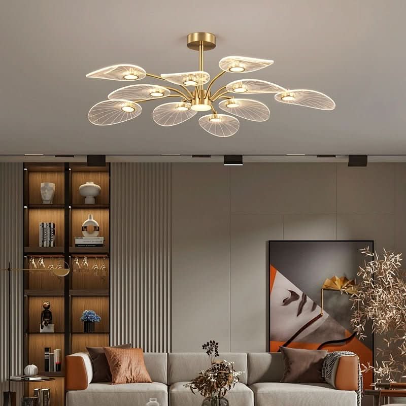 Lustre Blanc Doré | Aira - Designix Lustre Or 10 Feuilles