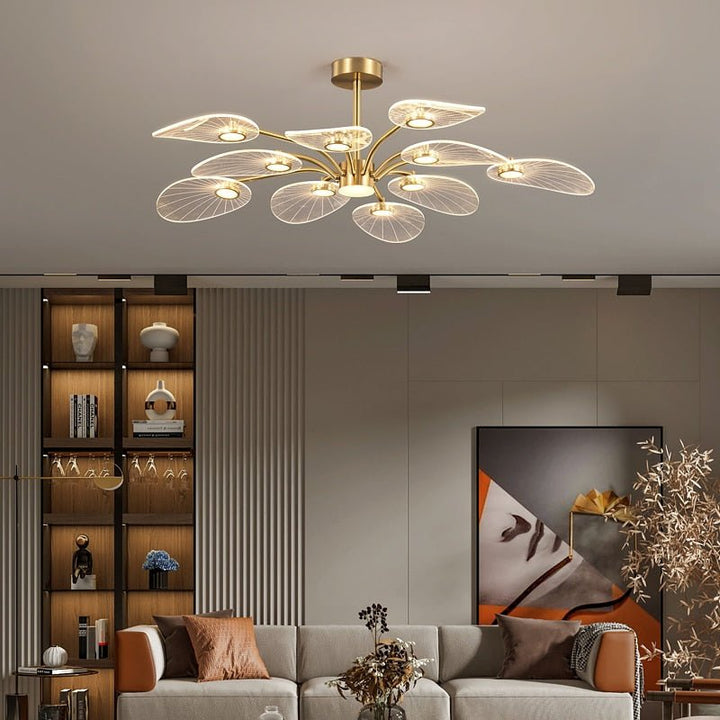 Lustre Blanc Doré | Aira - Designix Lustre Or 10 Feuilles
