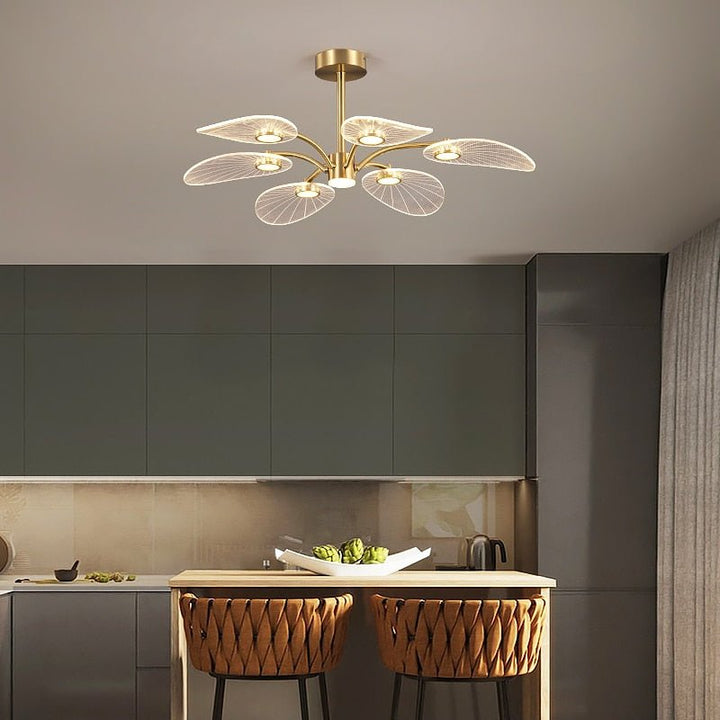 Lustre Blanc Doré | Aira - Designix Lustre Or 6 Feuilles
