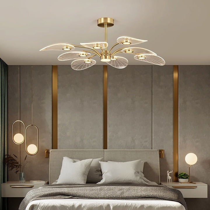 Lustre Blanc Doré | Aira - Designix Lustre Or 8 Feuilles