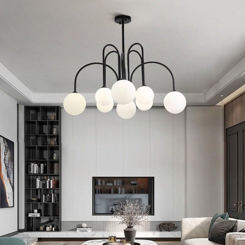 Lustre Boule Doré | Éclat Lévitant - Designix Lustre Noir | 6 Lumières