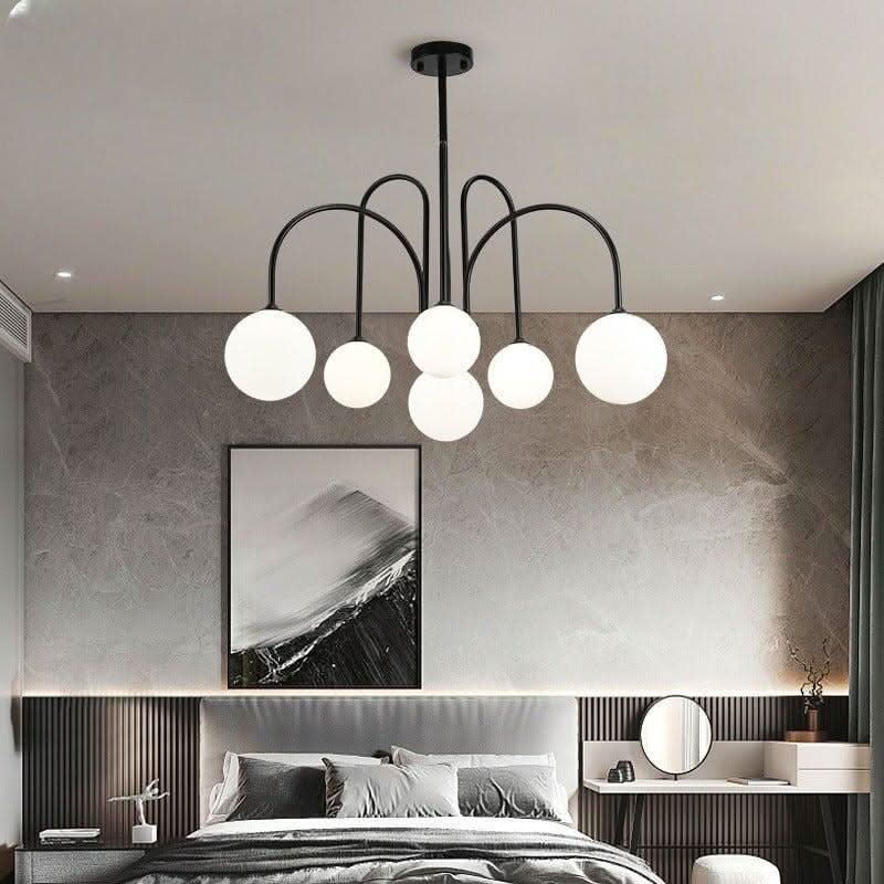 Lustre Boule Doré | Éclat Lévitant - Designix Lustre Noir | 6 Lumières