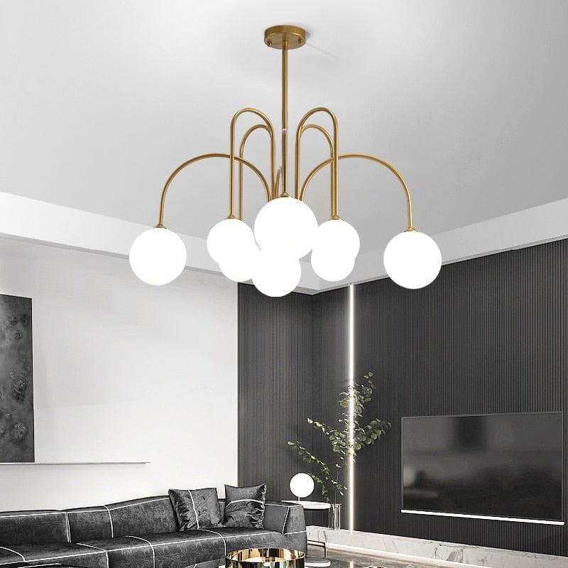 Lustre Boule Doré | Éclat Lévitant - Designix Lustre Noir | 6 Lumières