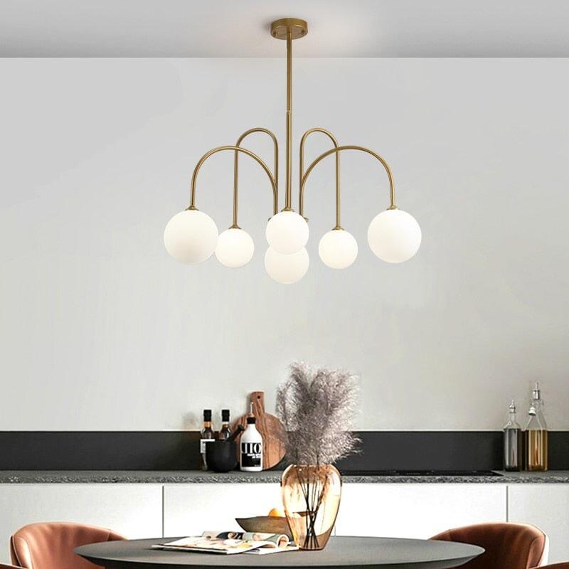 Lustre Boule Doré | Éclat Lévitant - Designix Lustre Noir | 6 Lumières