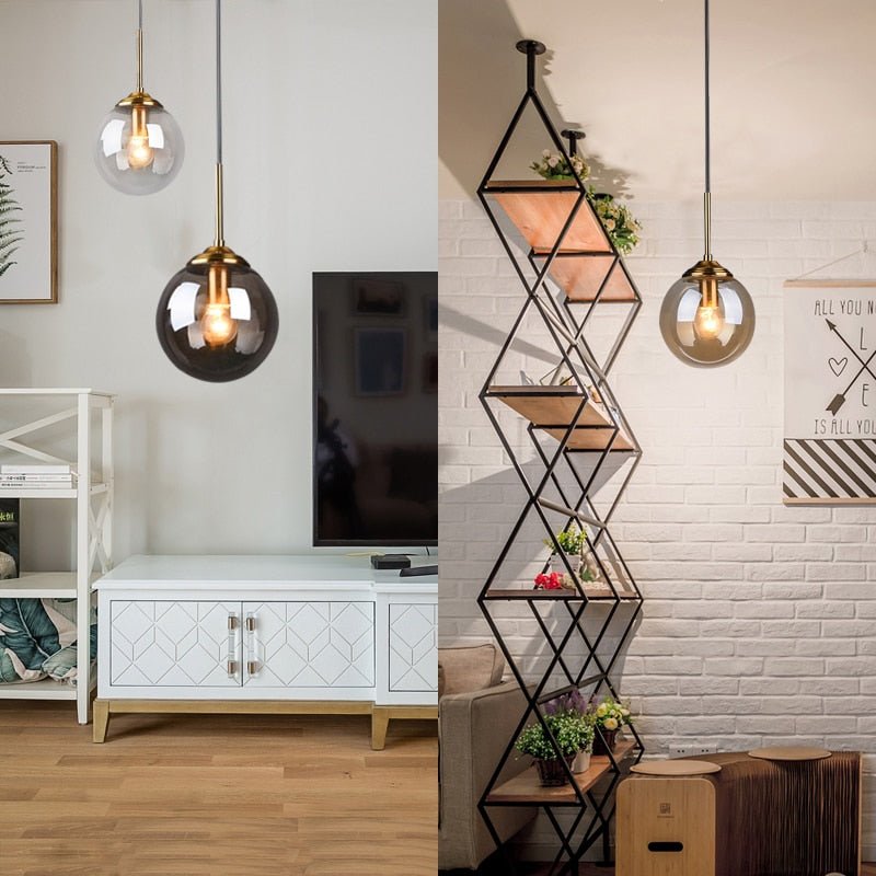 Lustre Boule Verre | Bely - Designix Lustre Or Fumé