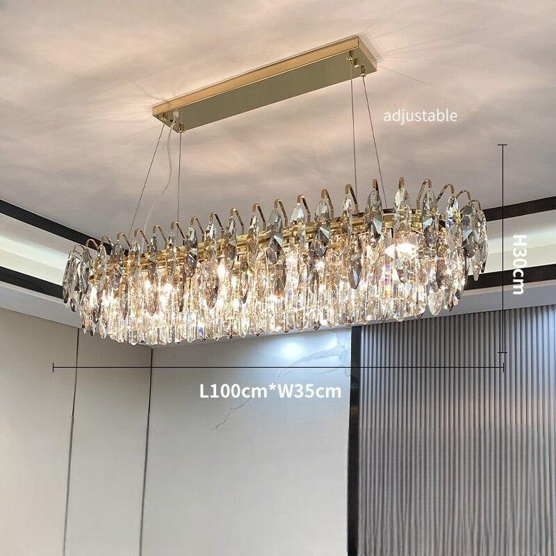 Lustre Cristal Moderne | Élégance Astrale | Designix - Lustre Ovale 100cm | 10 Ampoules Blanc Chaud - https://designix.fr/