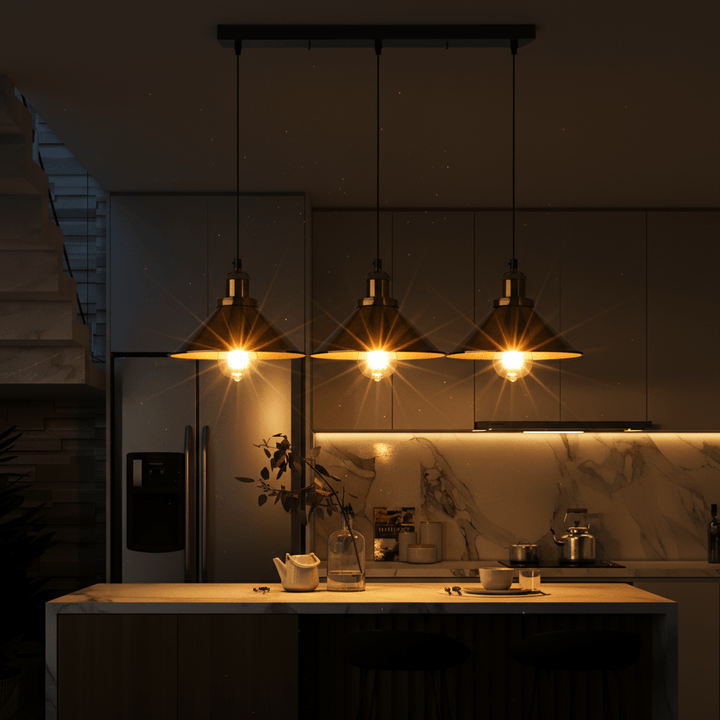 Lustre Cuisine Vintage Rétro Noir & Doré - Suspension Industrielle Design - Designix Lustre Blanc Chaud