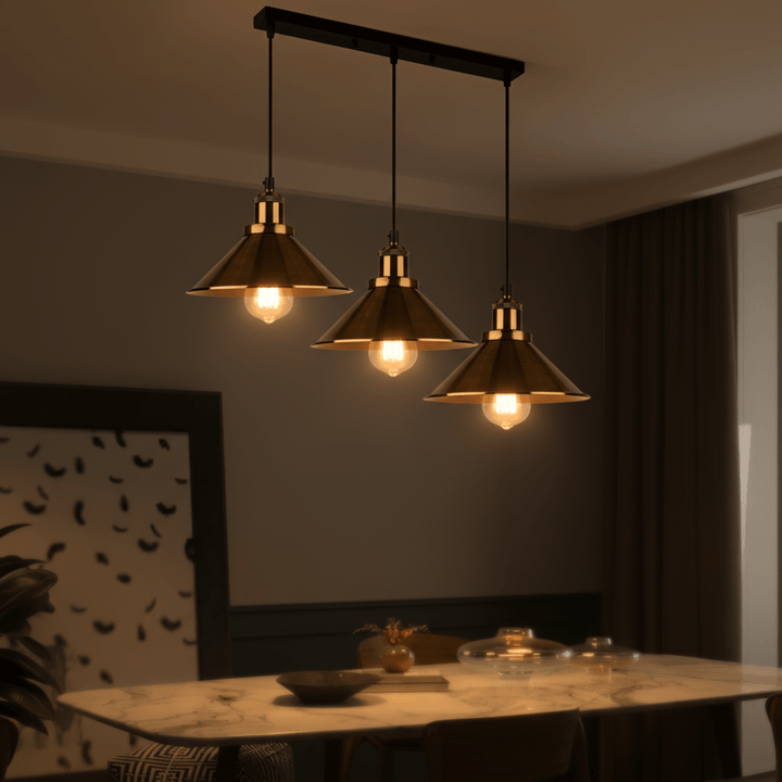 Lustre Cuisine Vintage Rétro Noir & Doré - Suspension Industrielle Design - Designix Lustre Blanc Chaud