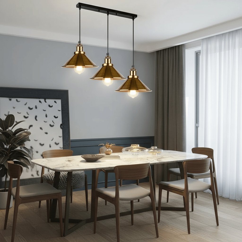 Lustre Cuisine Vintage Rétro Noir & Doré - Suspension Industrielle Design - Designix Lustre Blanc Chaud