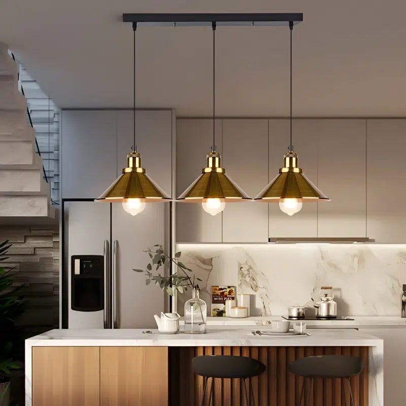 Lustre Cuisine Vintage Rétro Noir & Doré - Suspension Industrielle Design - Designix Lustre Blanc Chaud