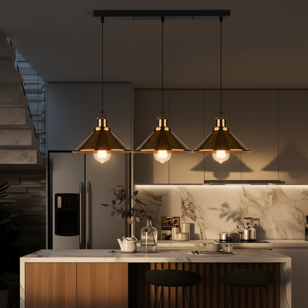 Lustre Cuisine Vintage Rétro Noir & Doré - Suspension Industrielle Design - Designix Lustre Blanc Chaud