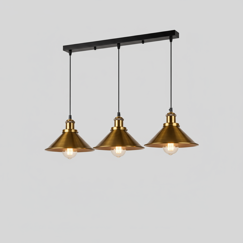 Lustre Cuisine Vintage Rétro Noir & Doré - Suspension Industrielle Design - Designix Lustre Blanc Chaud