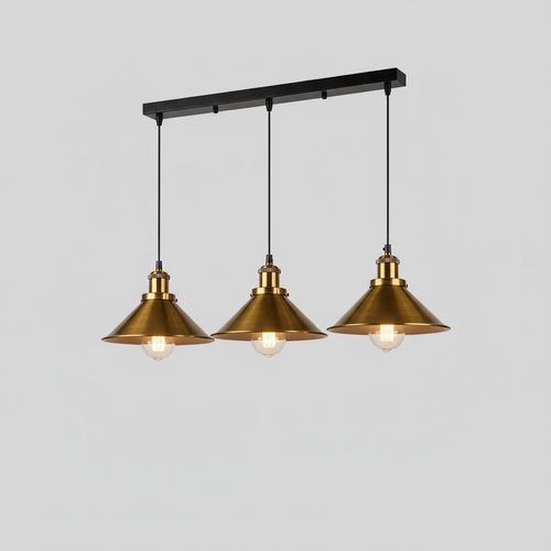 Lustre Cuisine Vintage Rétro Noir & Doré - Suspension Industrielle Design