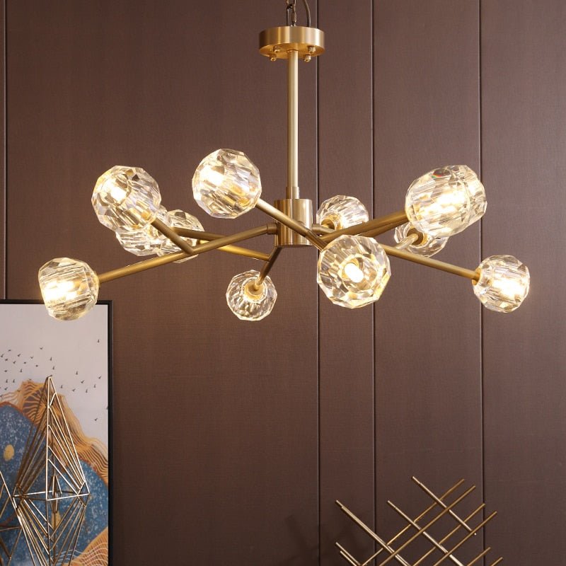 Lustre Doré Verre | Mira - Designix Lustre Or 9 Têtes (80 cm)