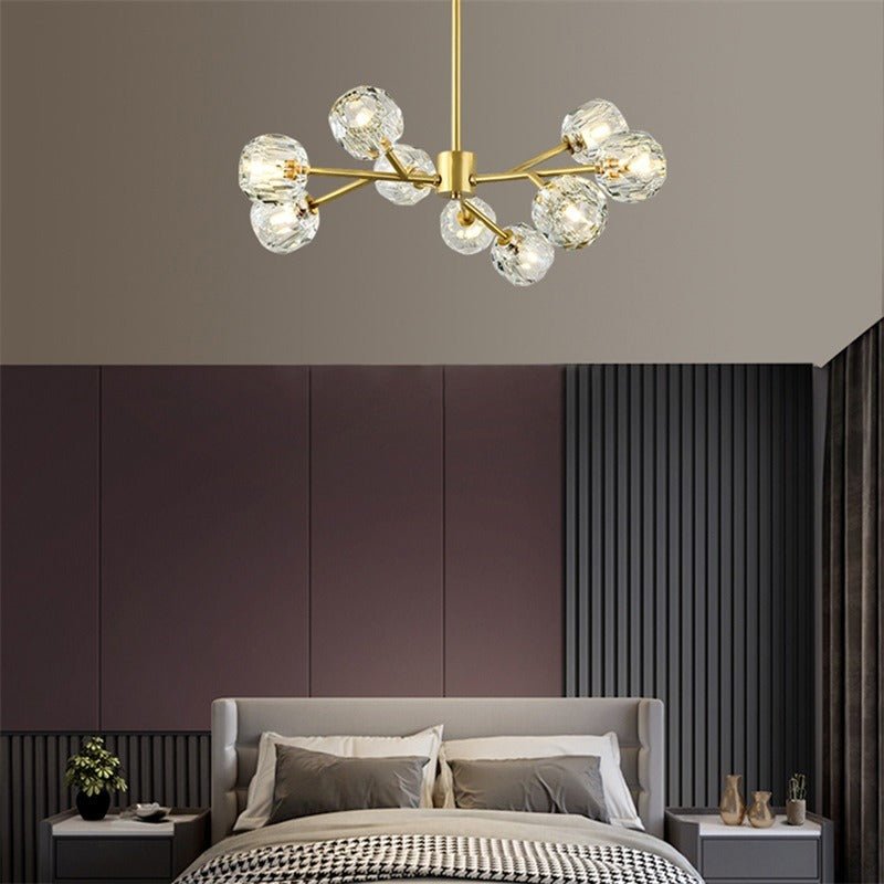 Lustre Doré Verre | Mira - Designix Lustre Or 9 Têtes (80 cm)