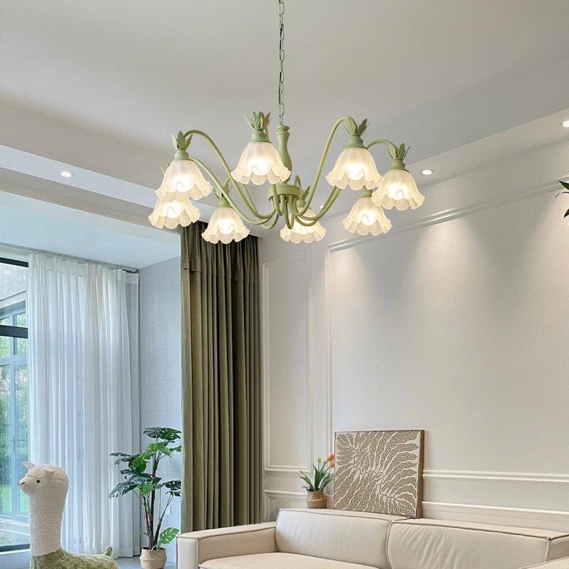 Lustre en Verre Vintage | Luminosité Harmonique - Designix Lustre Vert | 8 Ampoules Blanc Chaud