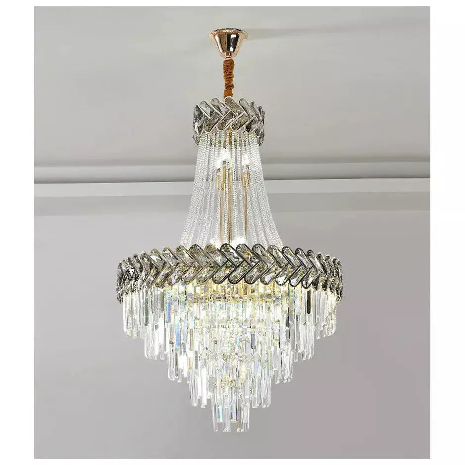 Lustre Escalier Moderne | Éclat Chromatique | Designix - Lustre Diamètre 45cm | Hauteur 70cm Blanc Froid Variable - https://designix.fr/