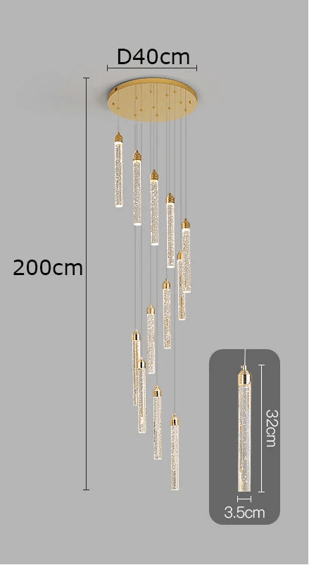 Lustre Escalier Moderne Suspendu Luxe | Edy - Designix Lustre 12 Têtes | 60W Blanc Chaud 3000K